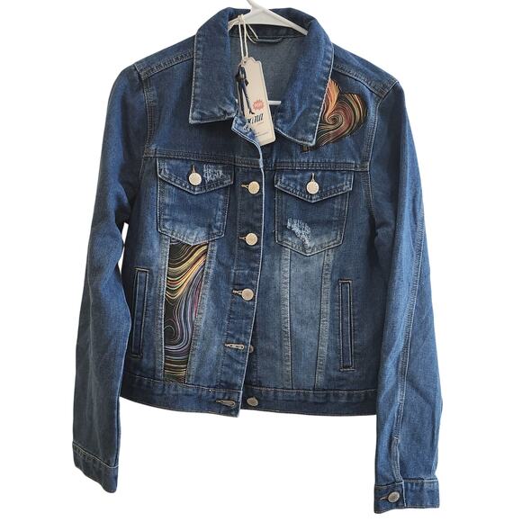 Kina Women's Custom Denim Jacket Hand Paint & Patchwork, Size L - Picture 2 of 5